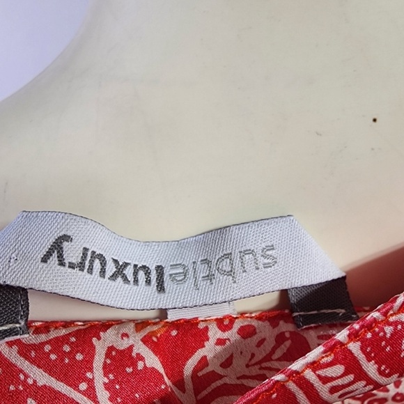 Subtle Luxury Red Orange Paisley Print Silk Kimono Style Summer Blouse LARGE - Picture 4 of 6